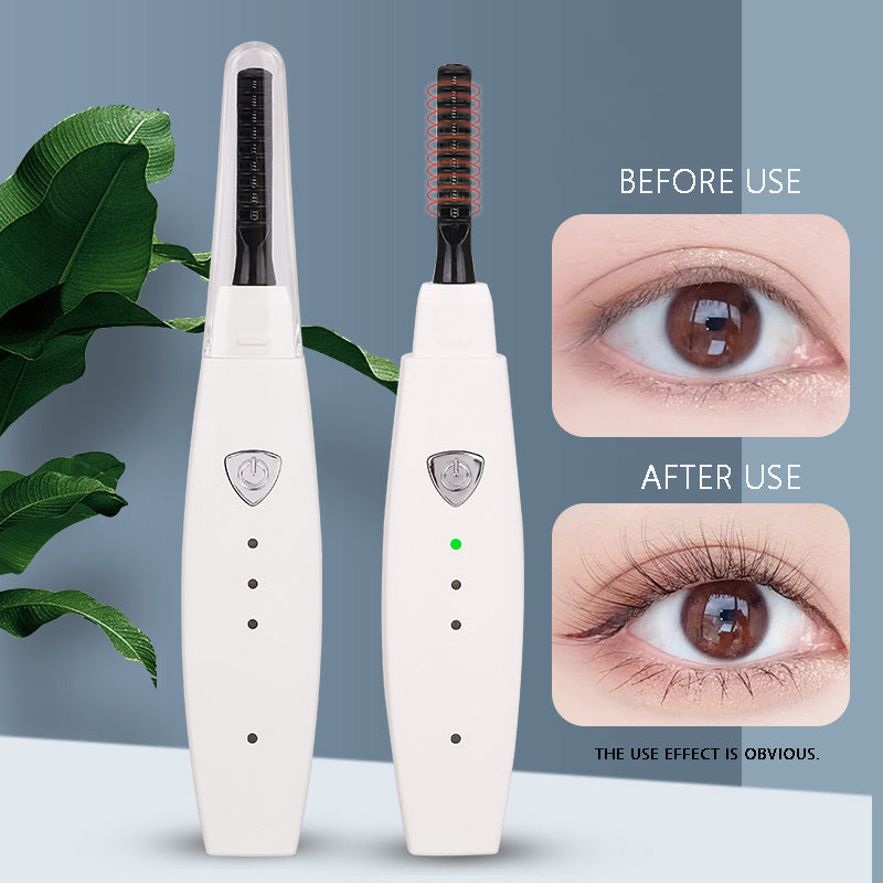 USB rechargeable heated eyelash curler with quick heating for naturally lifted, long-lasting curled lashes.
