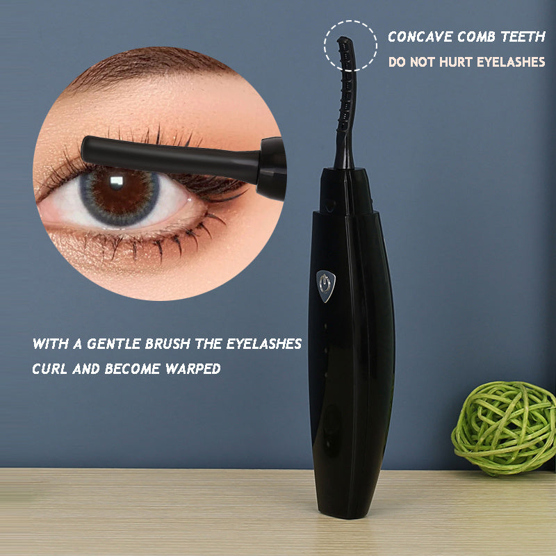 USB rechargeable heated eyelash curler with quick heating for naturally lifted, long-lasting curled lashes.