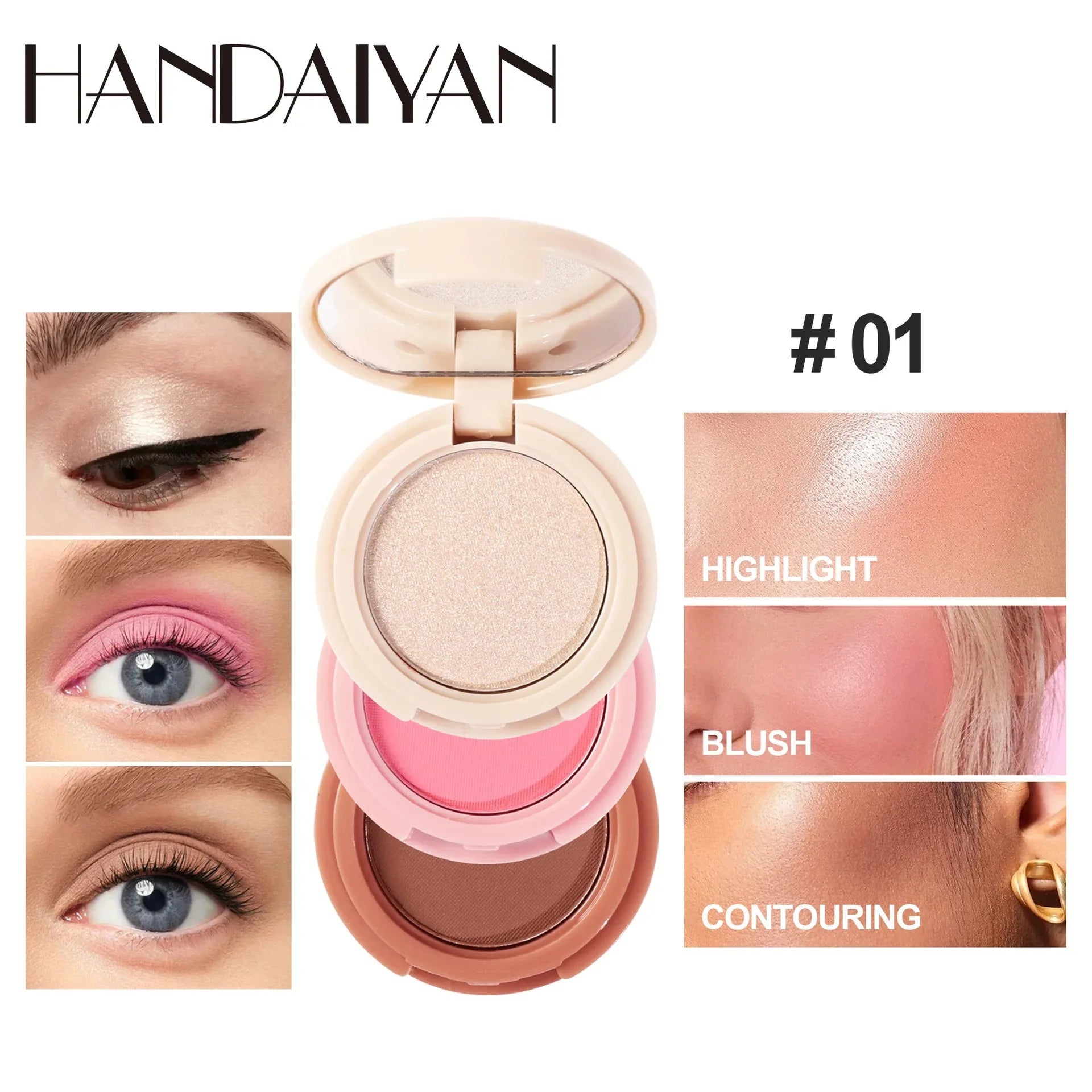 3 In 1 Matte Highlighter Contouring Blush Palette Pearly Shiny Eyeshadow Multifunctional Face Makeup Palette Female Cosmetic-7