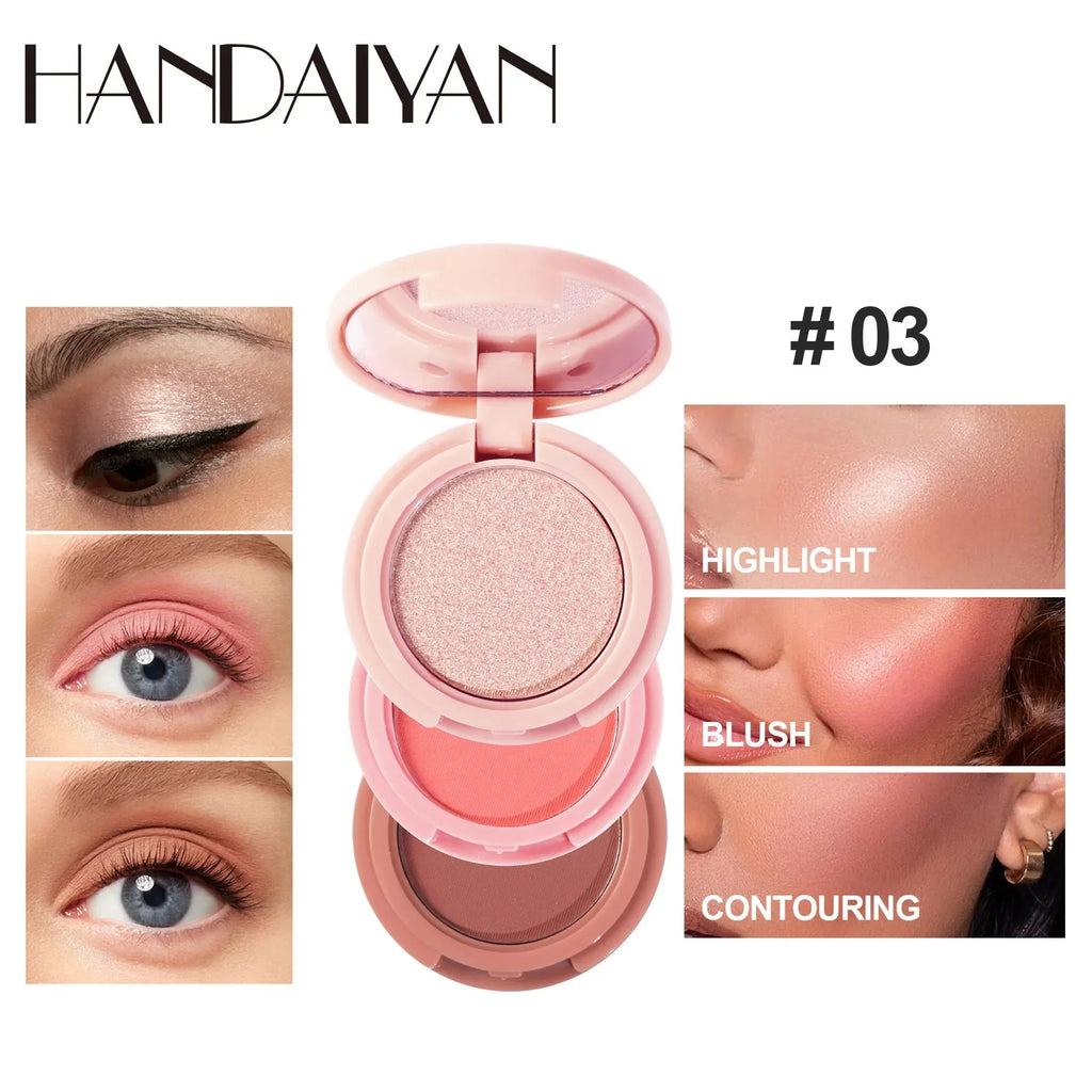 3 In 1 Matte Highlighter Contouring Blush Palette Pearly Shiny Eyeshadow Multifunctional Face Makeup Palette Female Cosmetic-5