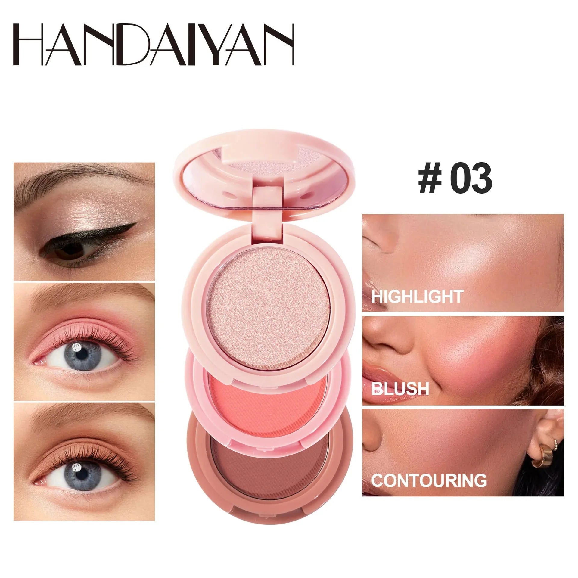 3 In 1 Matte Highlighter Contouring Blush Palette Pearly Shiny Eyeshadow Multifunctional Face Makeup Palette Female Cosmetic-5