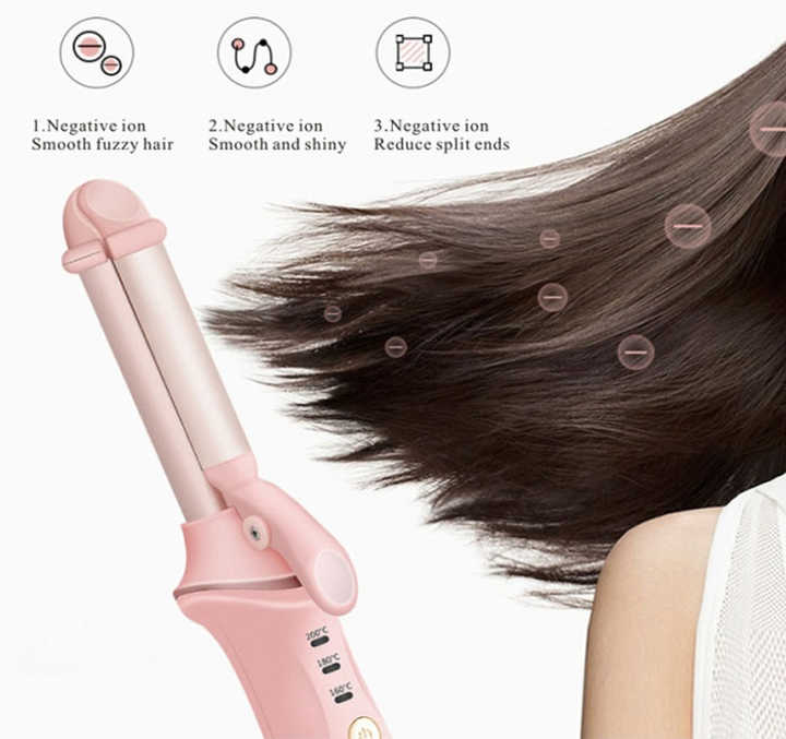 NNEDSZ Pink Mini Cordless Hair Curler with Adjustable Heat Settings and USB Charging-1